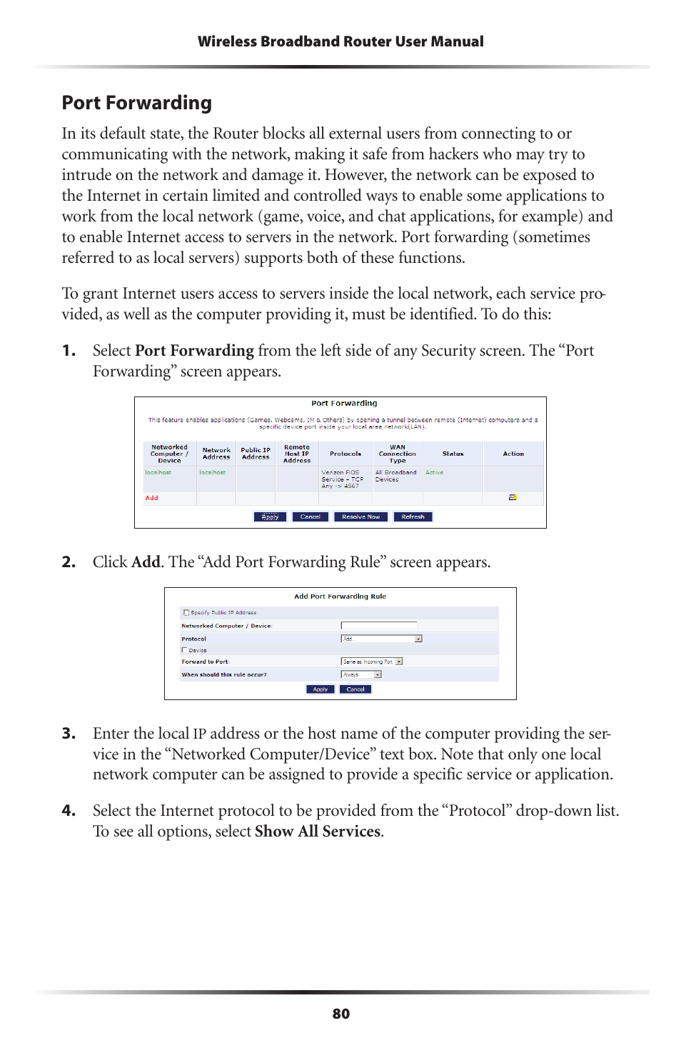 Port forwarding | Verizon MI424WR User Manual | Page 85 / 163