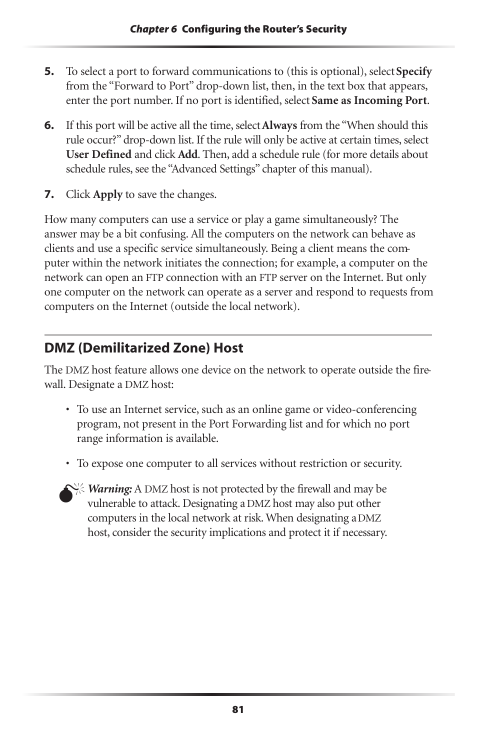 Dmz (demilitarized zone) host | Verizon MI424WR User Manual | Page 86 / 163