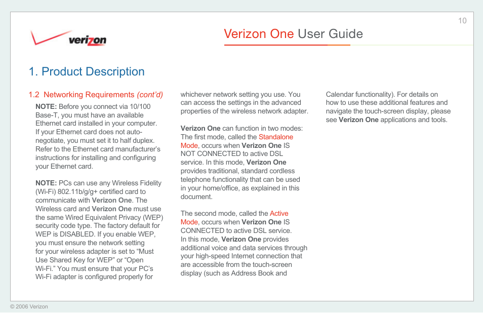 Verizon one user guide, Product description | Verizon One User Manual | Page 10 / 138