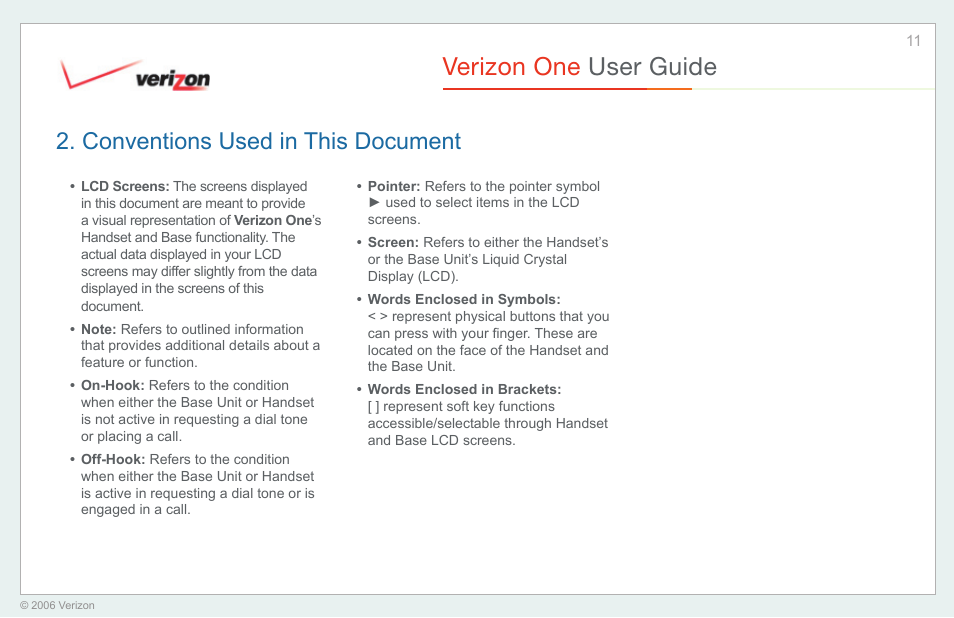 Conventions used in this document, Verizon one user guide | Verizon One User Manual | Page 11 / 138