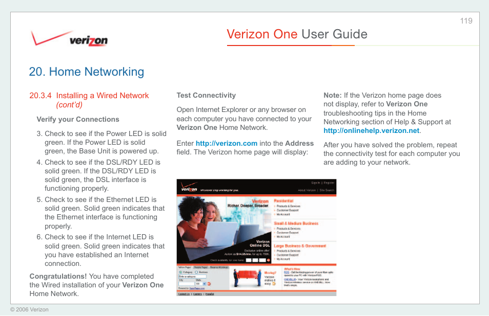 Verizon one user guide, Home networking | Verizon One User Manual | Page 119 / 138