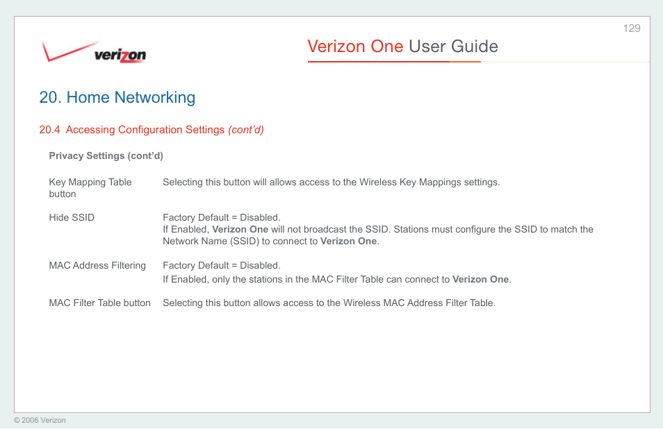 Verizon one user guide, Home networking | Verizon One User Manual | Page 129 / 138