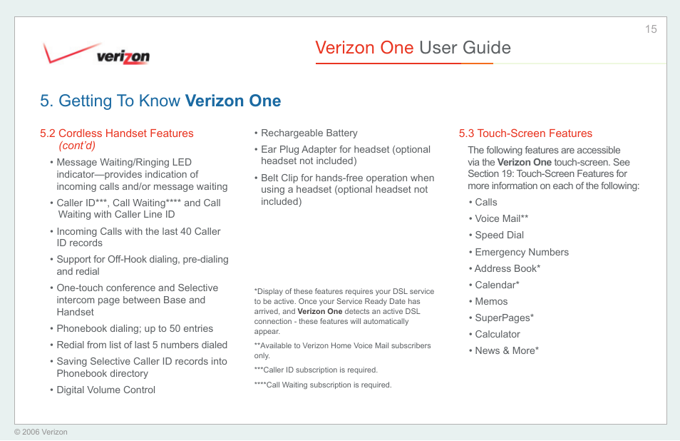 Touch-screen features, Verizon one user guide, Getting to know verizon one | Verizon One User Manual | Page 15 / 138