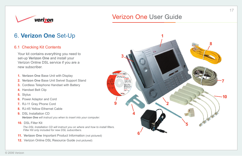 Verizon one set-up, Checking kit contents, Verizon one user guide | Verizon One User Manual | Page 17 / 138