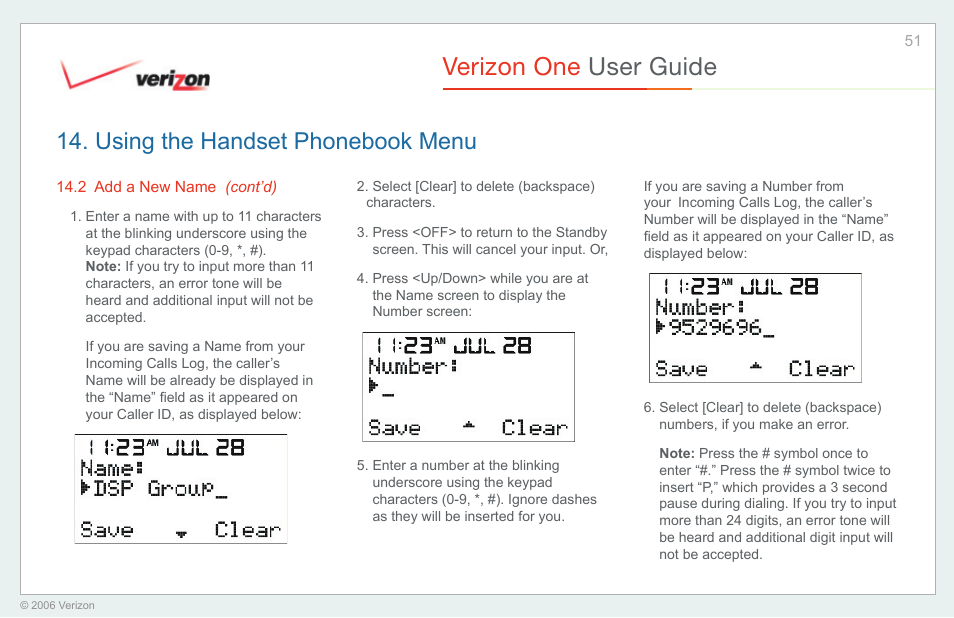 Verizon one user guide, Using the handset phonebook menu | Verizon One User Manual | Page 51 / 138