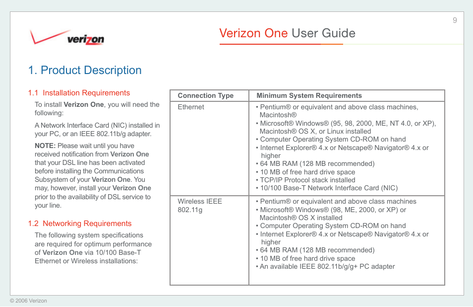 Product description, Installation requirements, Networking requirements | Verizon one user guide | Verizon One User Manual | Page 9 / 138