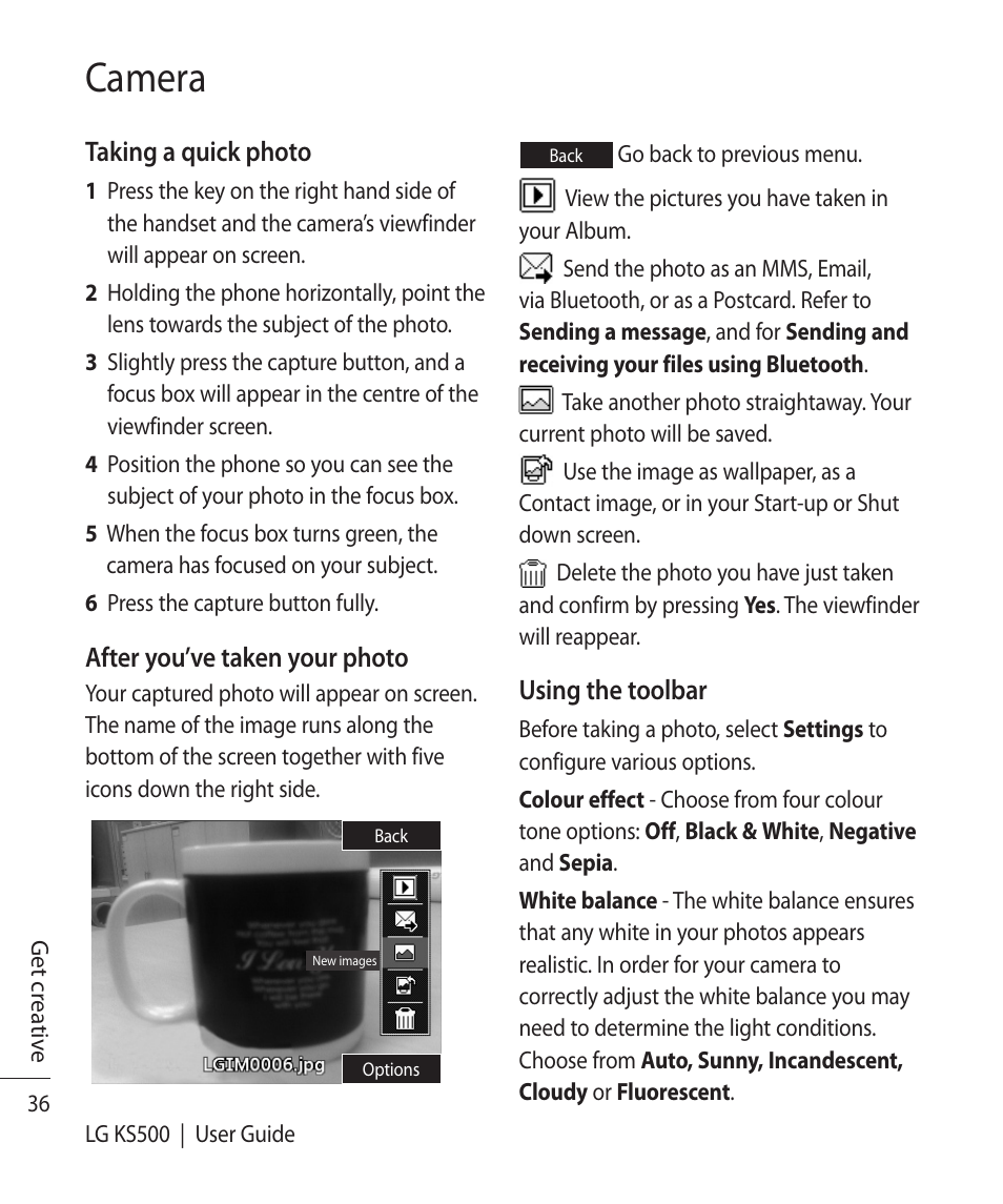Camera | Vodafone LG KS500 User Manual | Page 38 / 74