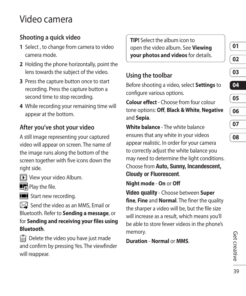 Video camera | Vodafone LG KS500 User Manual | Page 41 / 74