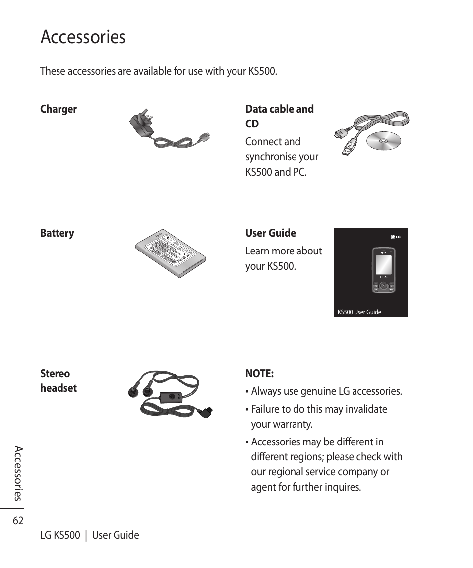 Accessories | Vodafone LG KS500 User Manual | Page 64 / 74