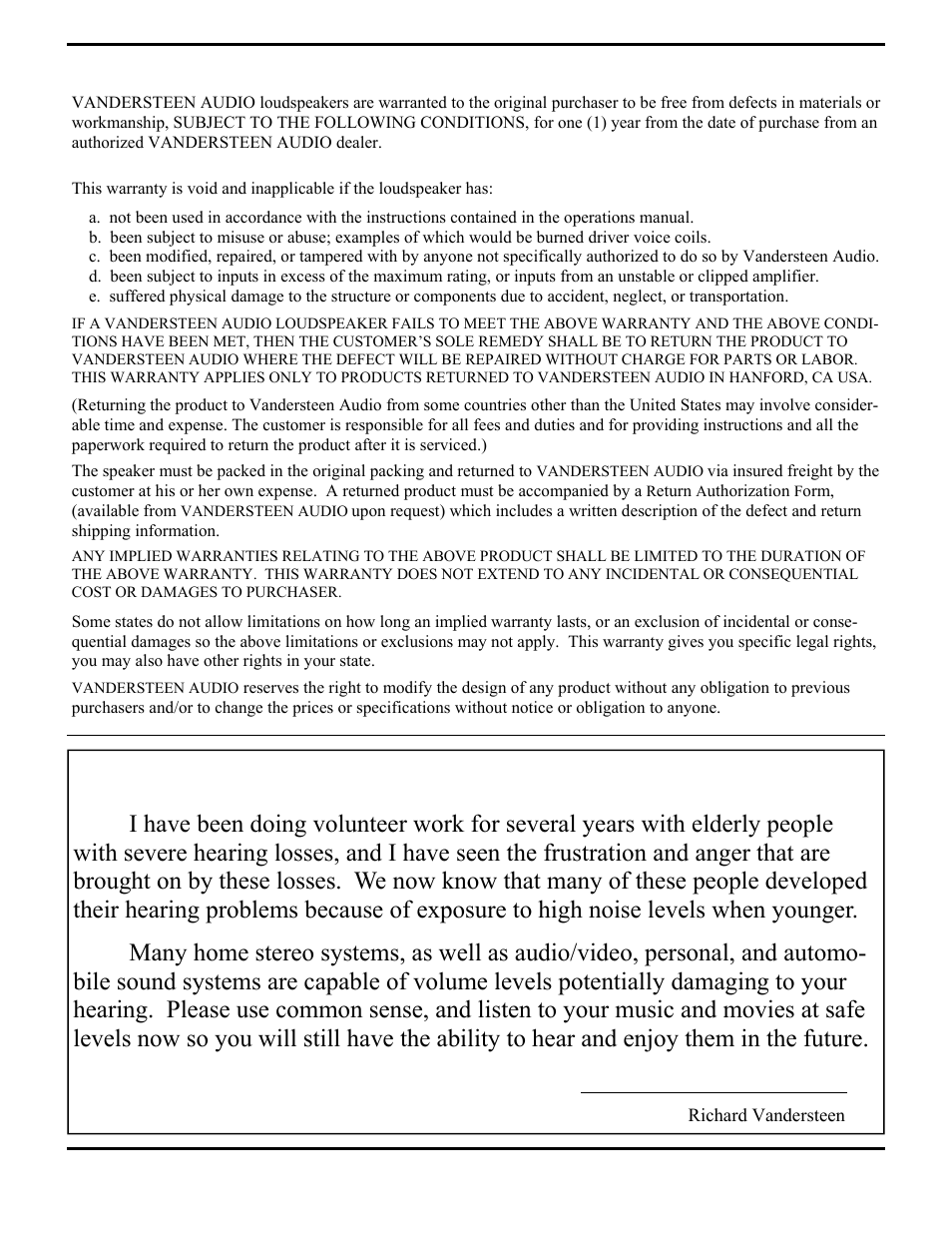 Vandersteen Audio VCC-5 User Manual | Page 8 / 8