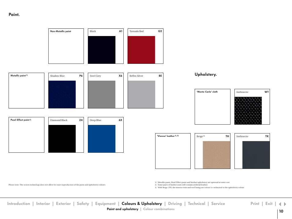 Colours & upholstery, Paint. upholstery | Volkswagen R32 User Manual | Page 10 / 14