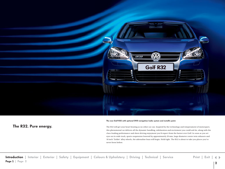 Introduction, The r32. pure energy | Volkswagen R32 User Manual | Page 2 / 14