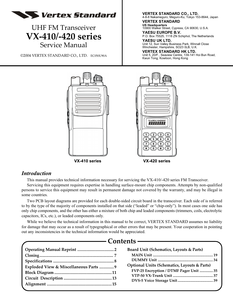 Vertex Standard VX-410 User Manual | 41 pages