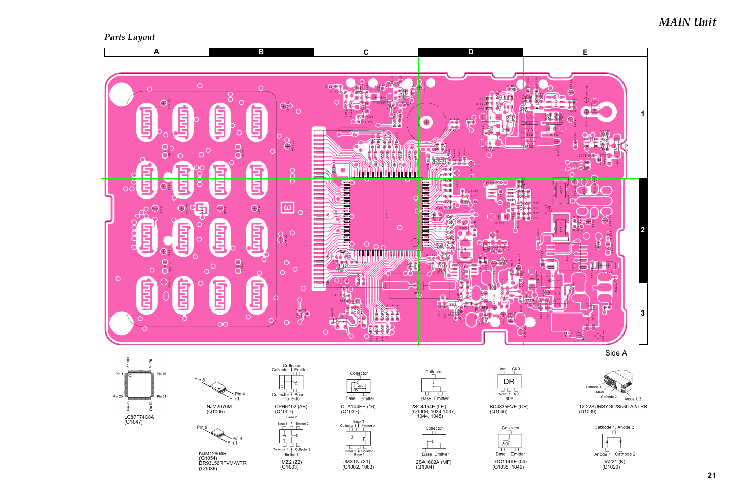Parts layout, Side a, Main unit | Vertex Standard VX-410 User Manual | Page 21 / 41