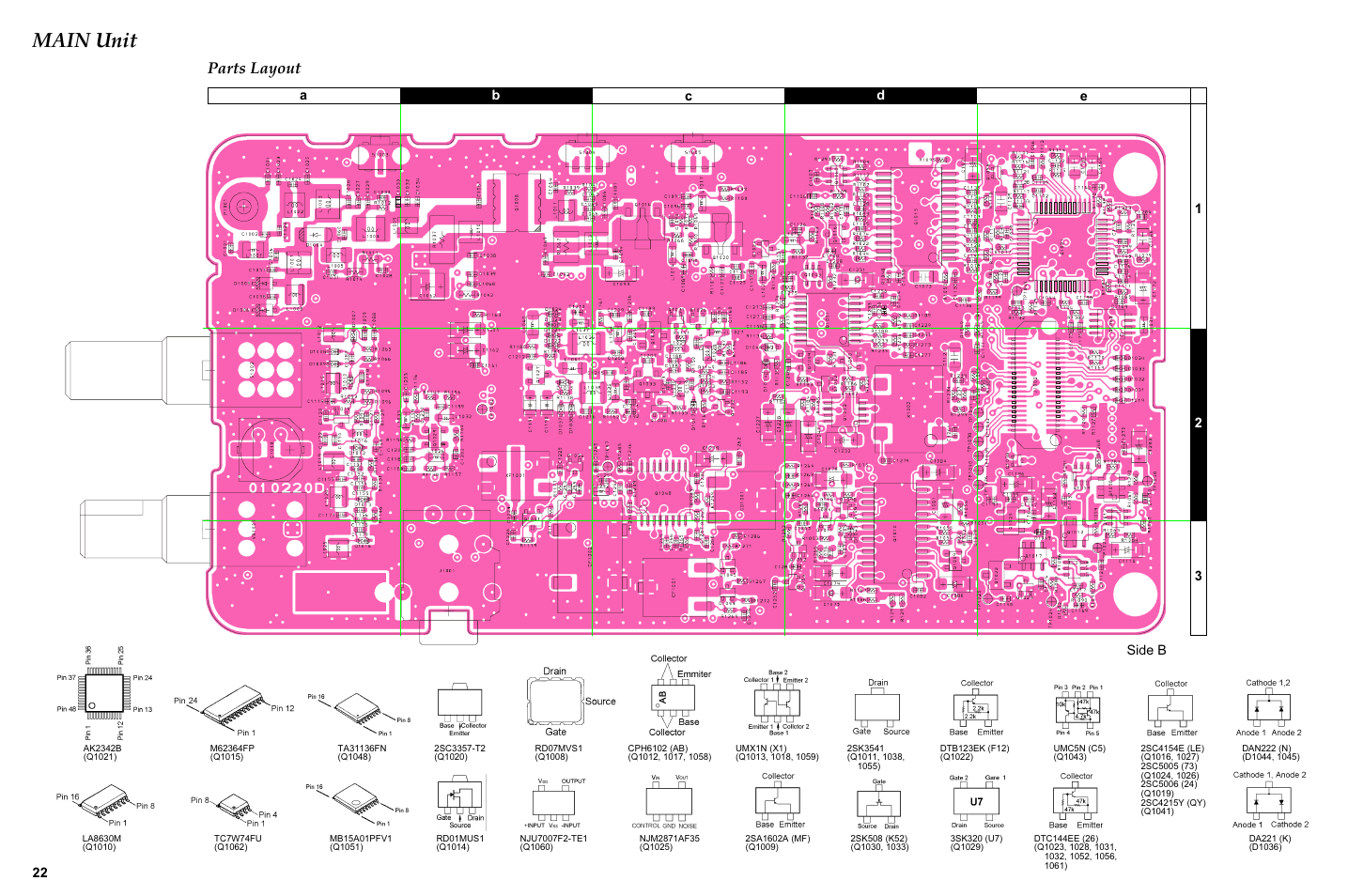 Side b, Main unit, Parts layout | Vertex Standard VX-410 User Manual | Page 22 / 41