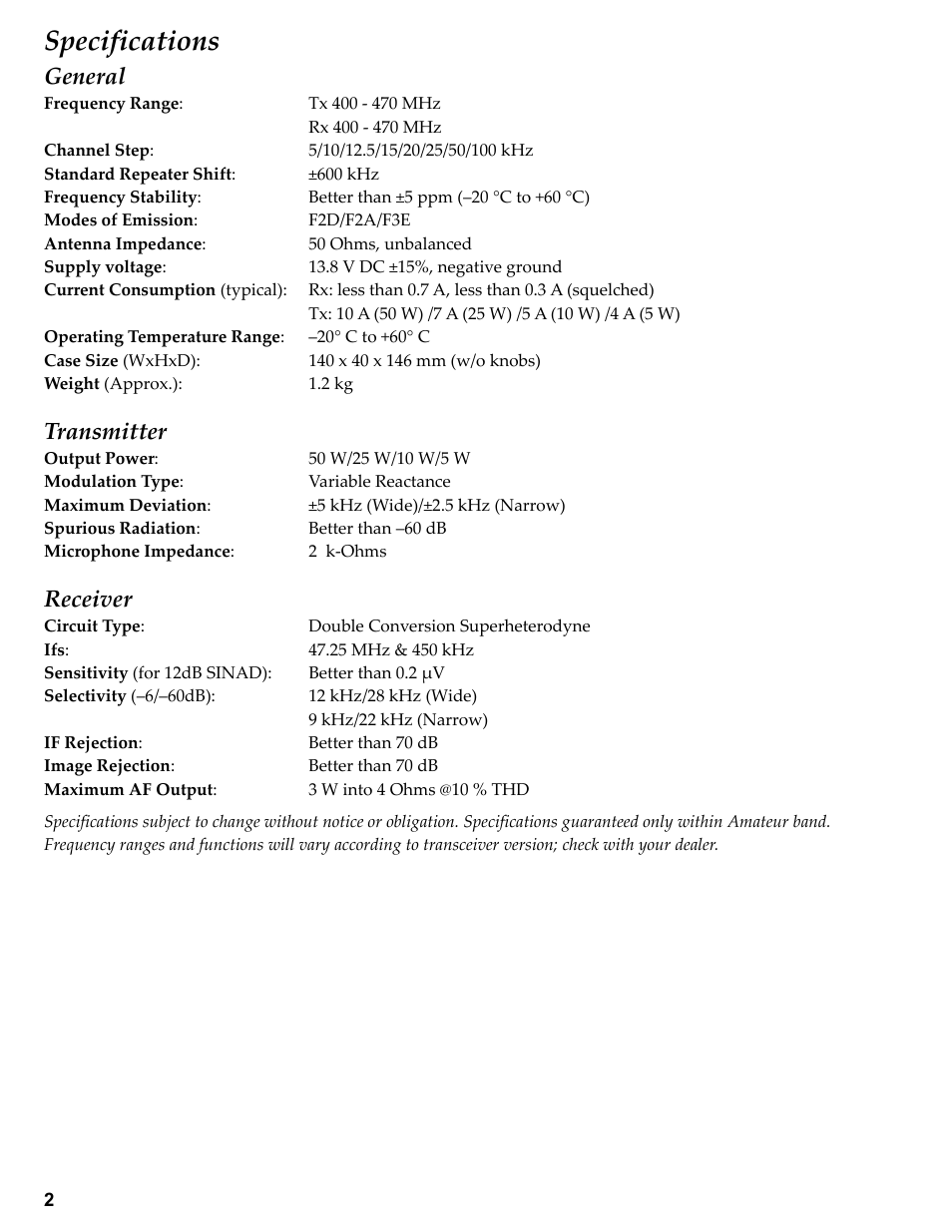 Vertex Standard FT-1807M User Manual | Page 2 / 34