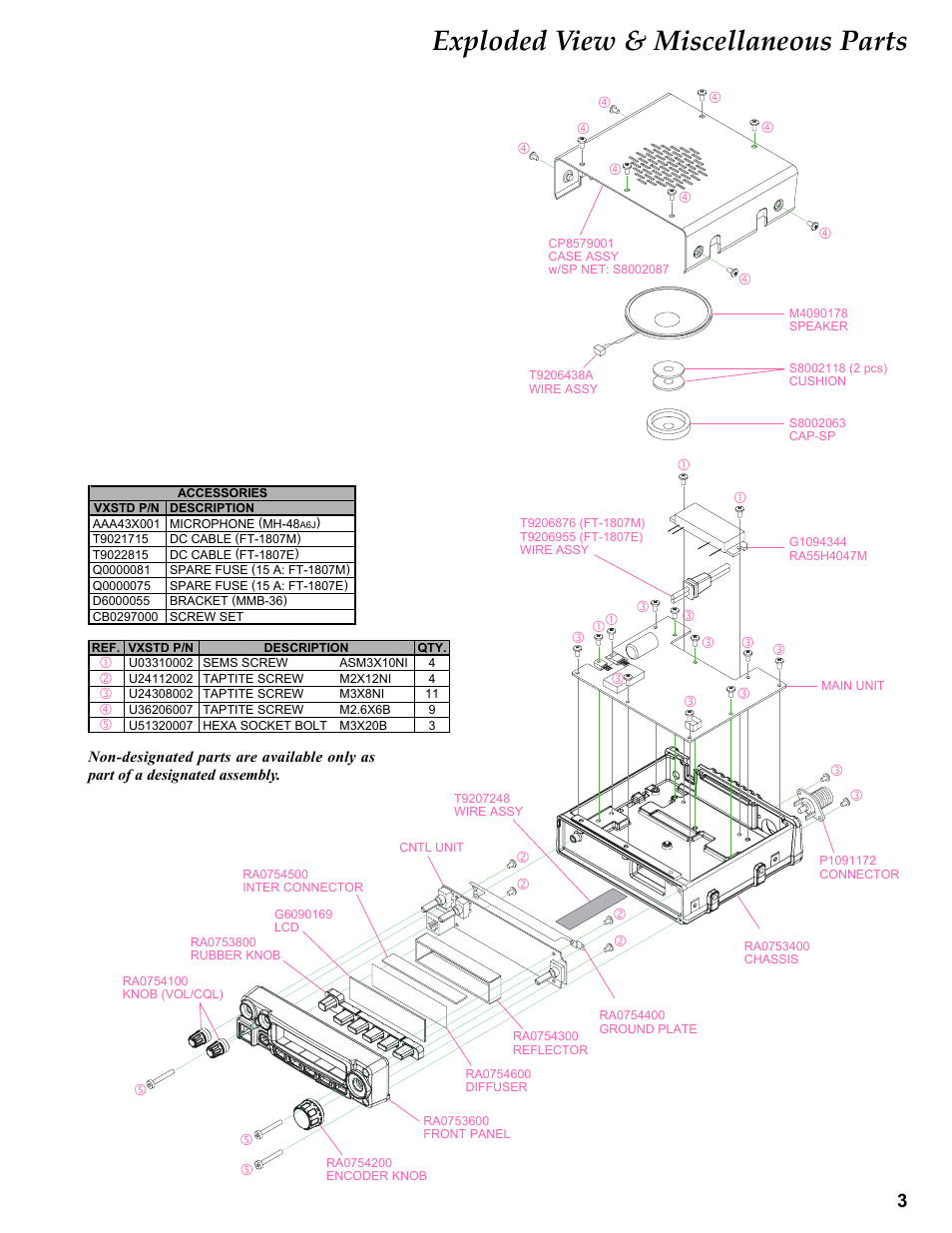 Exploded view & miscellaneous parts | Vertex Standard FT-1807M User Manual | Page 3 / 34