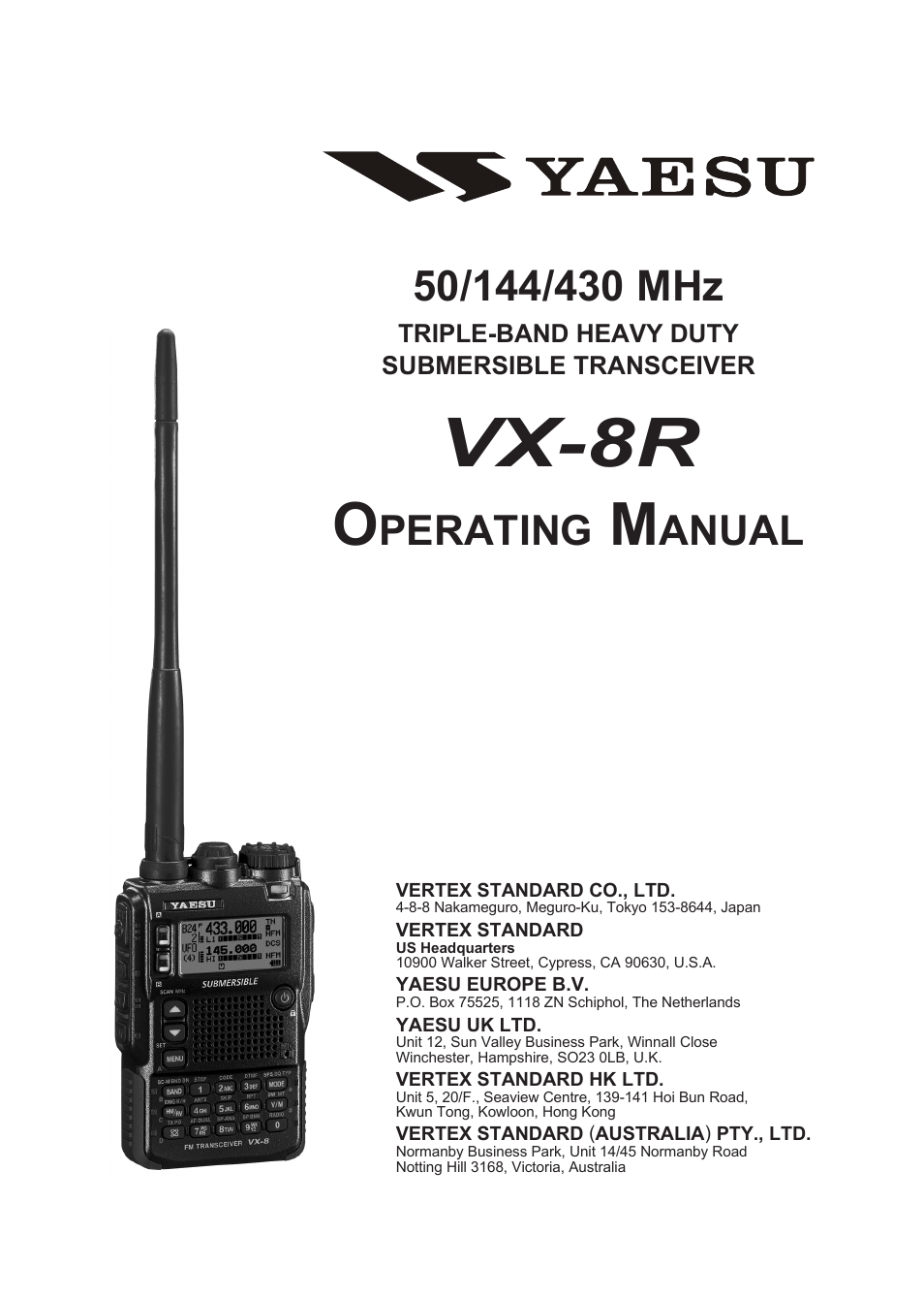 Vertex Standard VX-8R User Manual | 172 pages