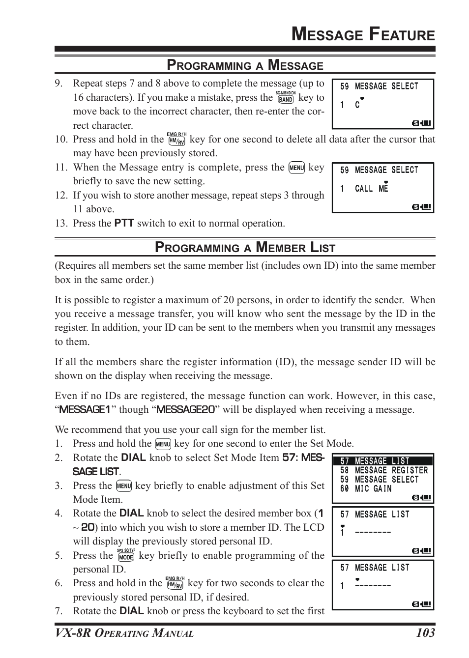 Essage, Eature, Vx-8r o | Vertex Standard VX-8R User Manual | Page 105 / 172