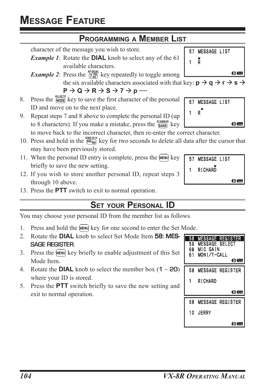 Essage, Eature | Vertex Standard VX-8R User Manual | Page 106 / 172