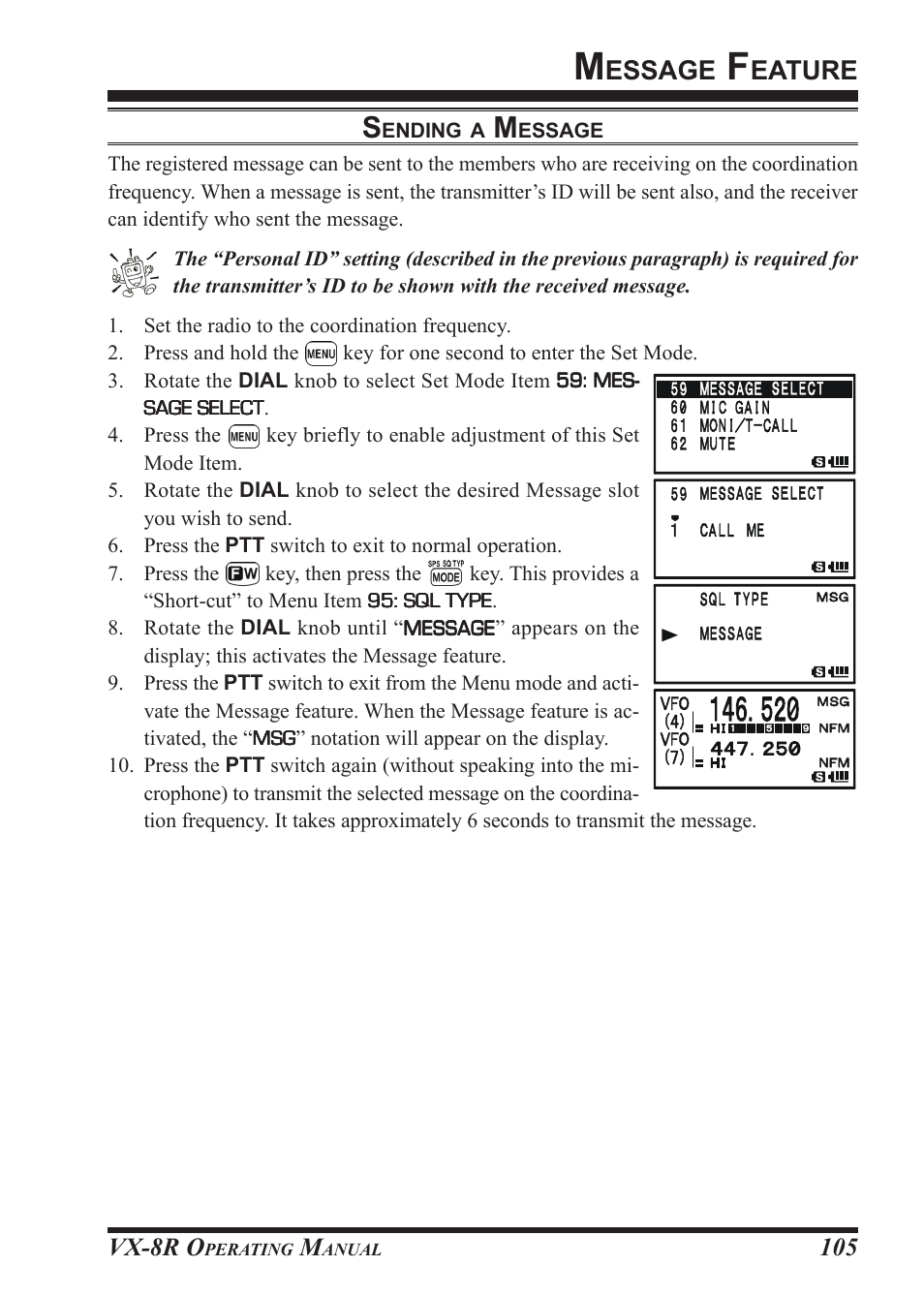 Essage, Eature, Vx-8r o | Vertex Standard VX-8R User Manual | Page 107 / 172