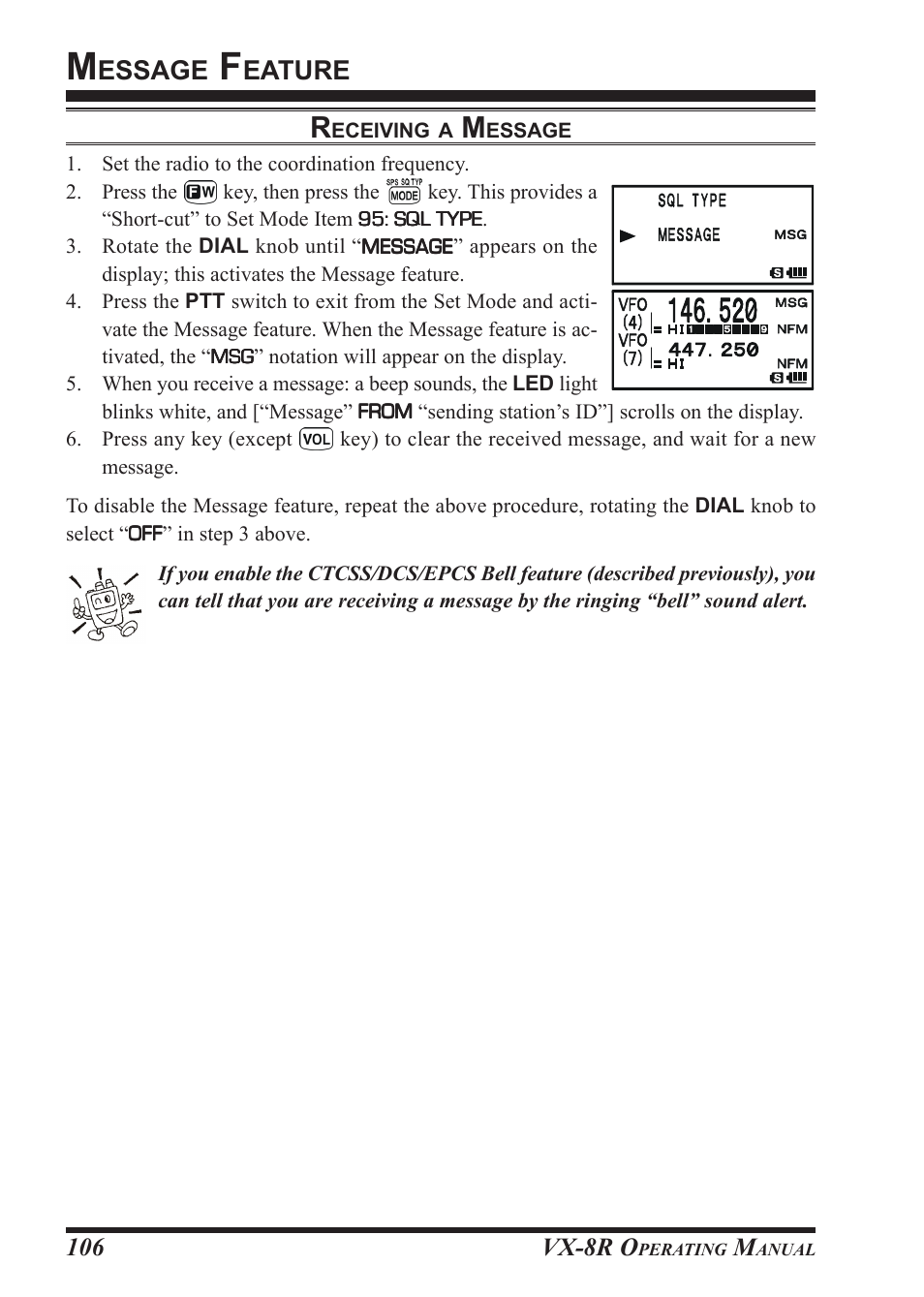 Essage, Eature, Vx-8r o | Vertex Standard VX-8R User Manual | Page 108 / 172