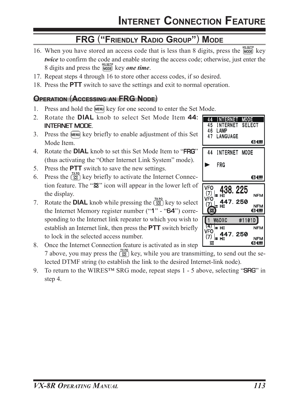 Frg ( “f, Nternet, Onnection | Eature, Vx-8r o, Frg n | Vertex Standard VX-8R User Manual | Page 115 / 172