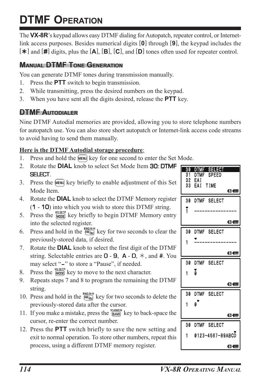 Dtmf o, Peration, Vx-8r o | Dtmf t, Dtmf a | Vertex Standard VX-8R User Manual | Page 116 / 172