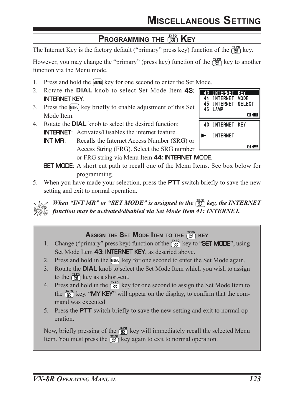 Iscellaneous, Etting, Vx-8r o | Vertex Standard VX-8R User Manual | Page 125 / 172