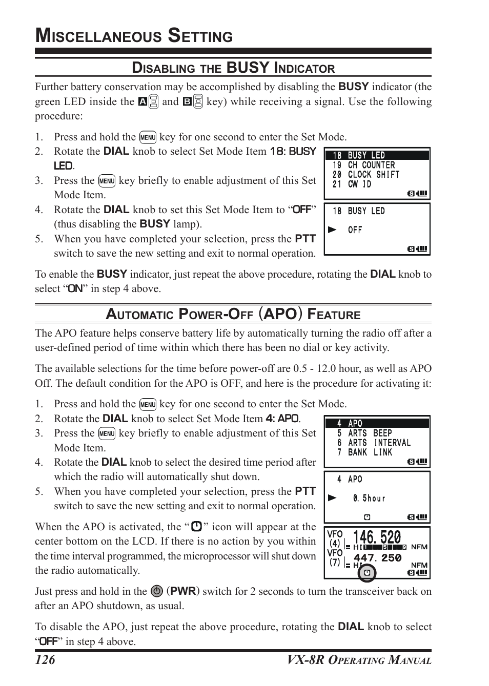 Busy i, Apo ) f, Iscellaneous | Etting, Vx-8r o | Vertex Standard VX-8R User Manual | Page 128 / 172