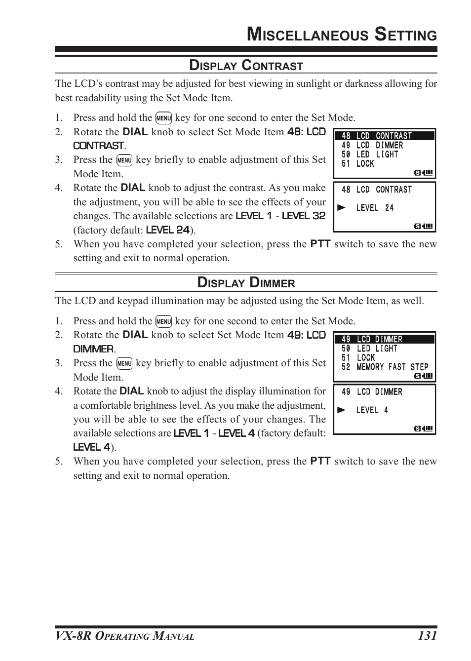 Iscellaneous, Etting, Vx-8r o | Vertex Standard VX-8R User Manual | Page 133 / 172