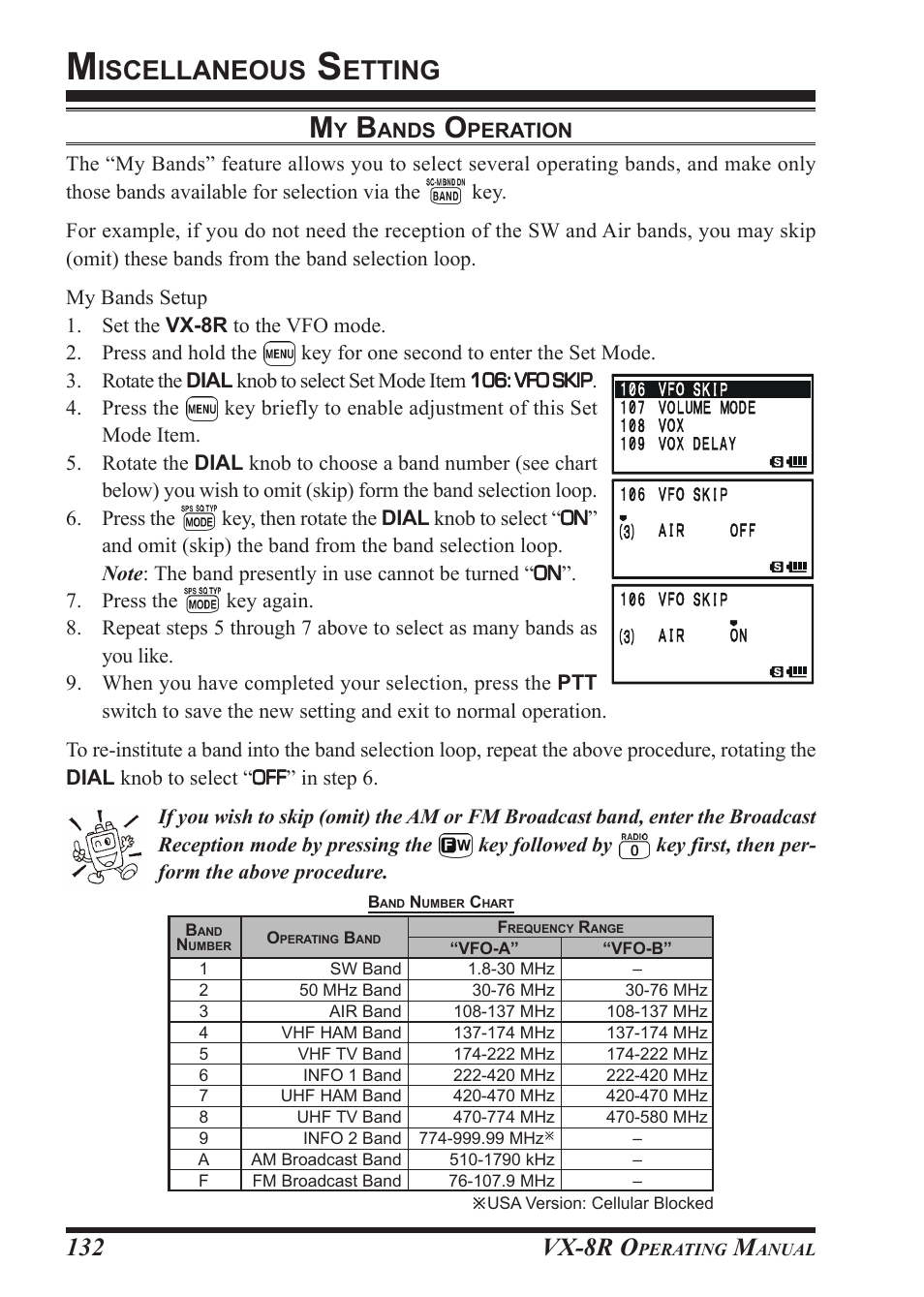 Iscellaneous, Etting, Vx-8r o | Vertex Standard VX-8R User Manual | Page 134 / 172
