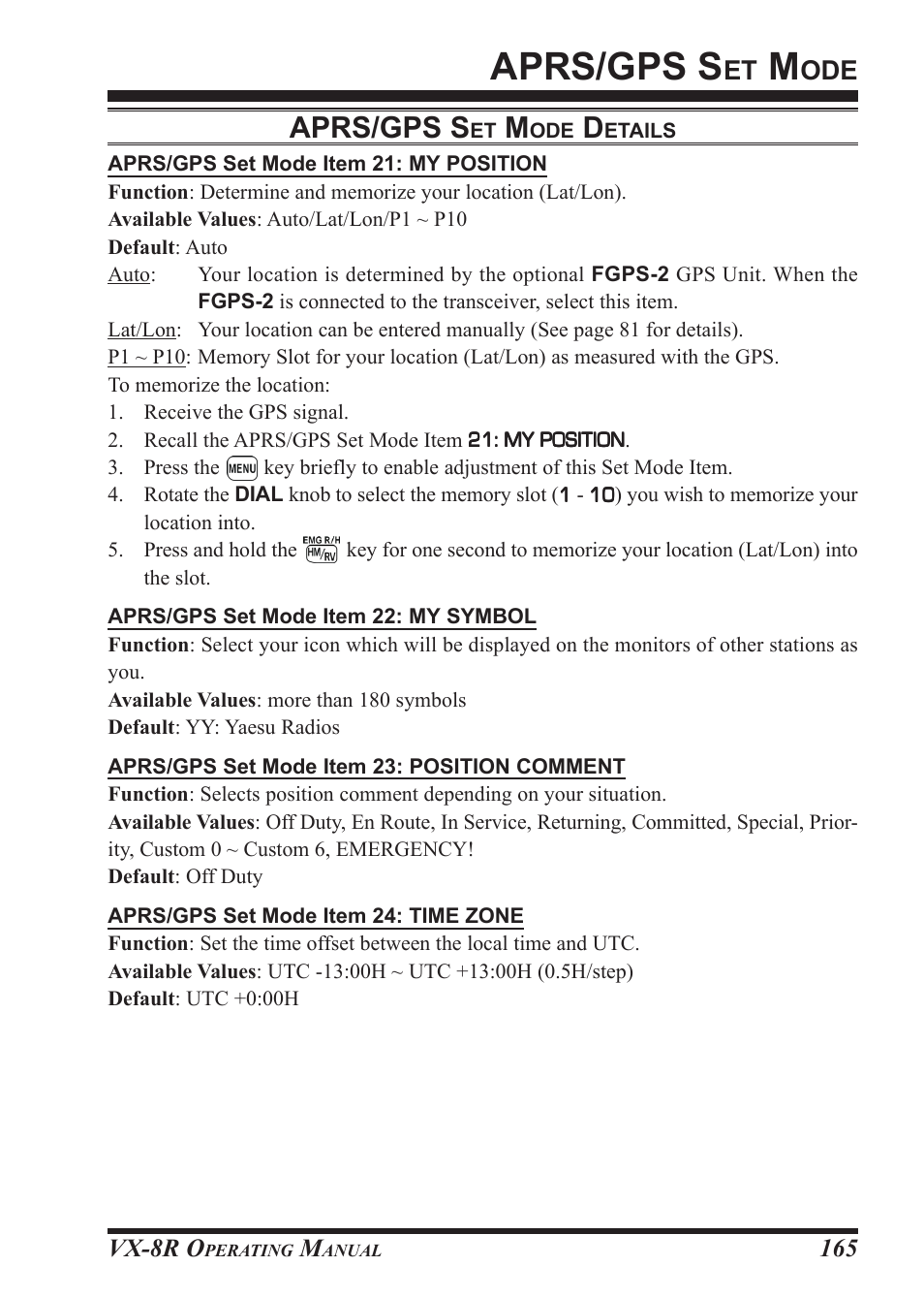 Aprs/gps s | Vertex Standard VX-8R User Manual | Page 167 / 172