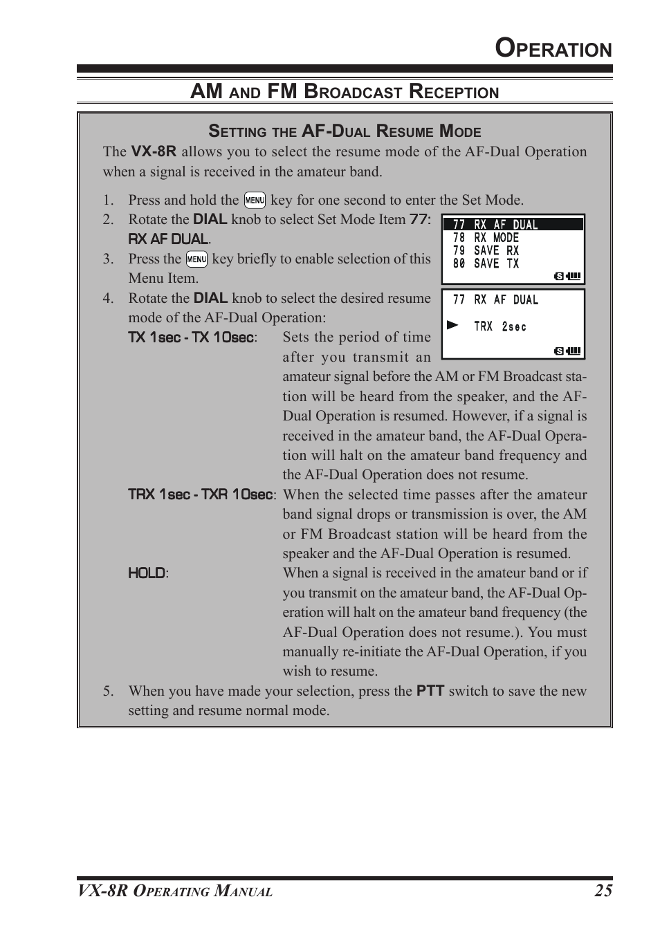 Fm b, Peration, Vx-8r o | 25 s, Af-d | Vertex Standard VX-8R User Manual | Page 27 / 172