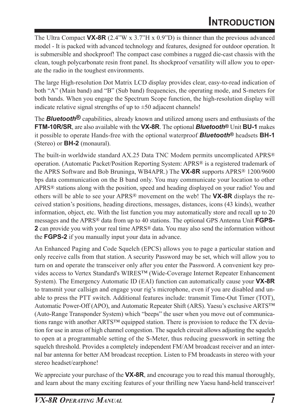 Ntroduction, Vx-8r o | Vertex Standard VX-8R User Manual | Page 3 / 172