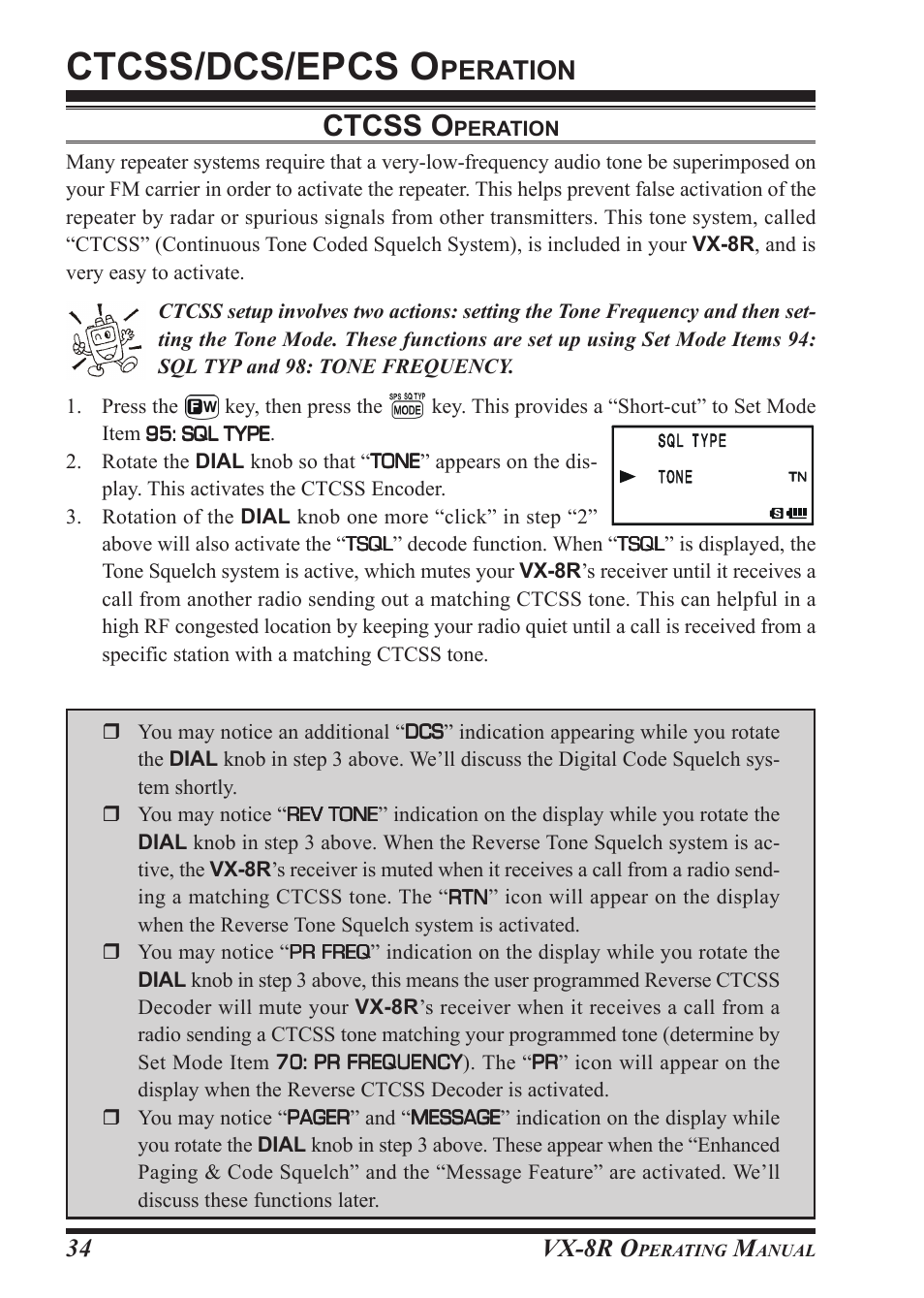 Ctcss/dcs/epcs o, Ctcss o, Peration | Vx-8r o | Vertex Standard VX-8R User Manual | Page 36 / 172
