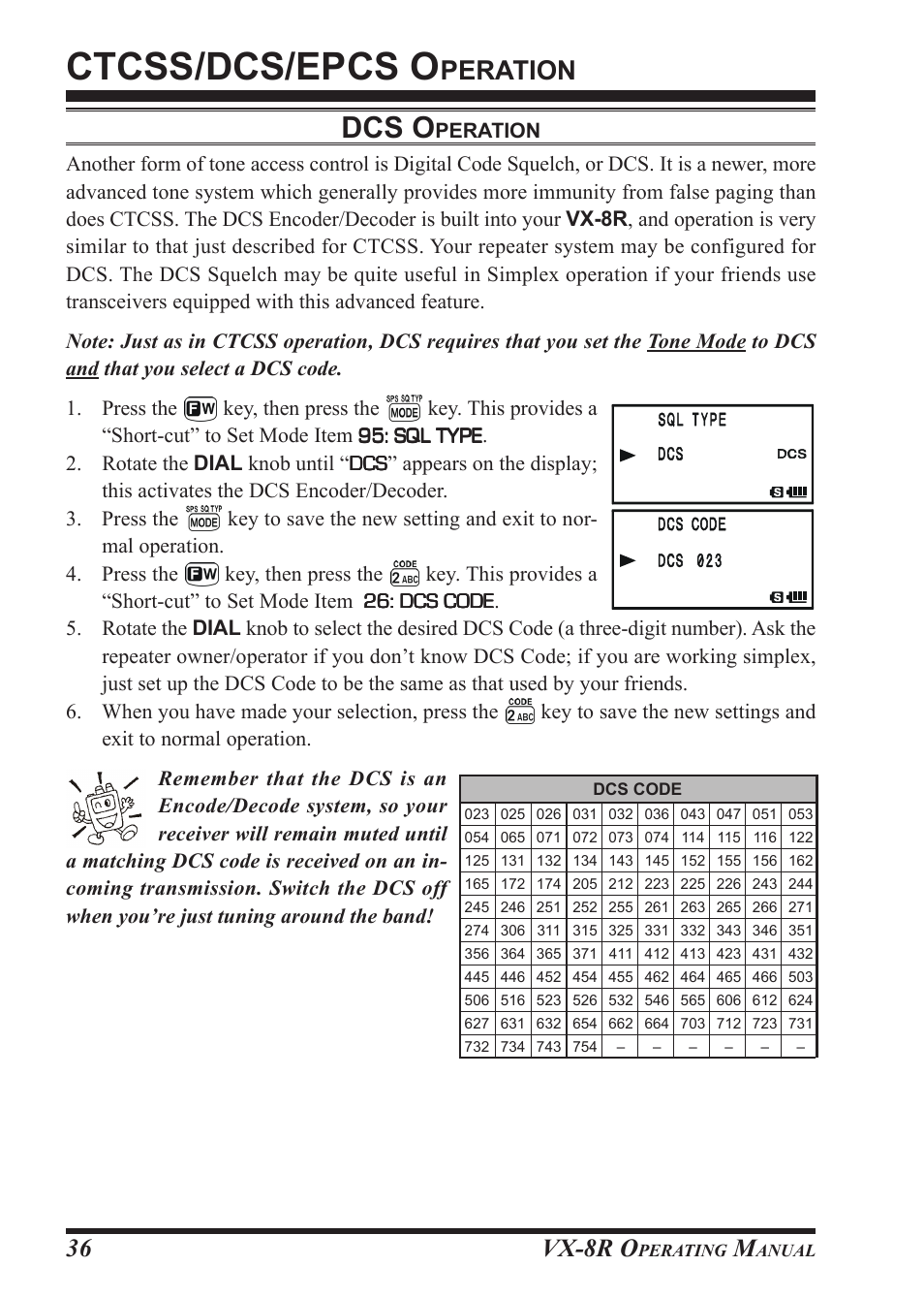 Ctcss/dcs/epcs o, Dcs o, Peration | Vx-8r o | Vertex Standard VX-8R User Manual | Page 38 / 172