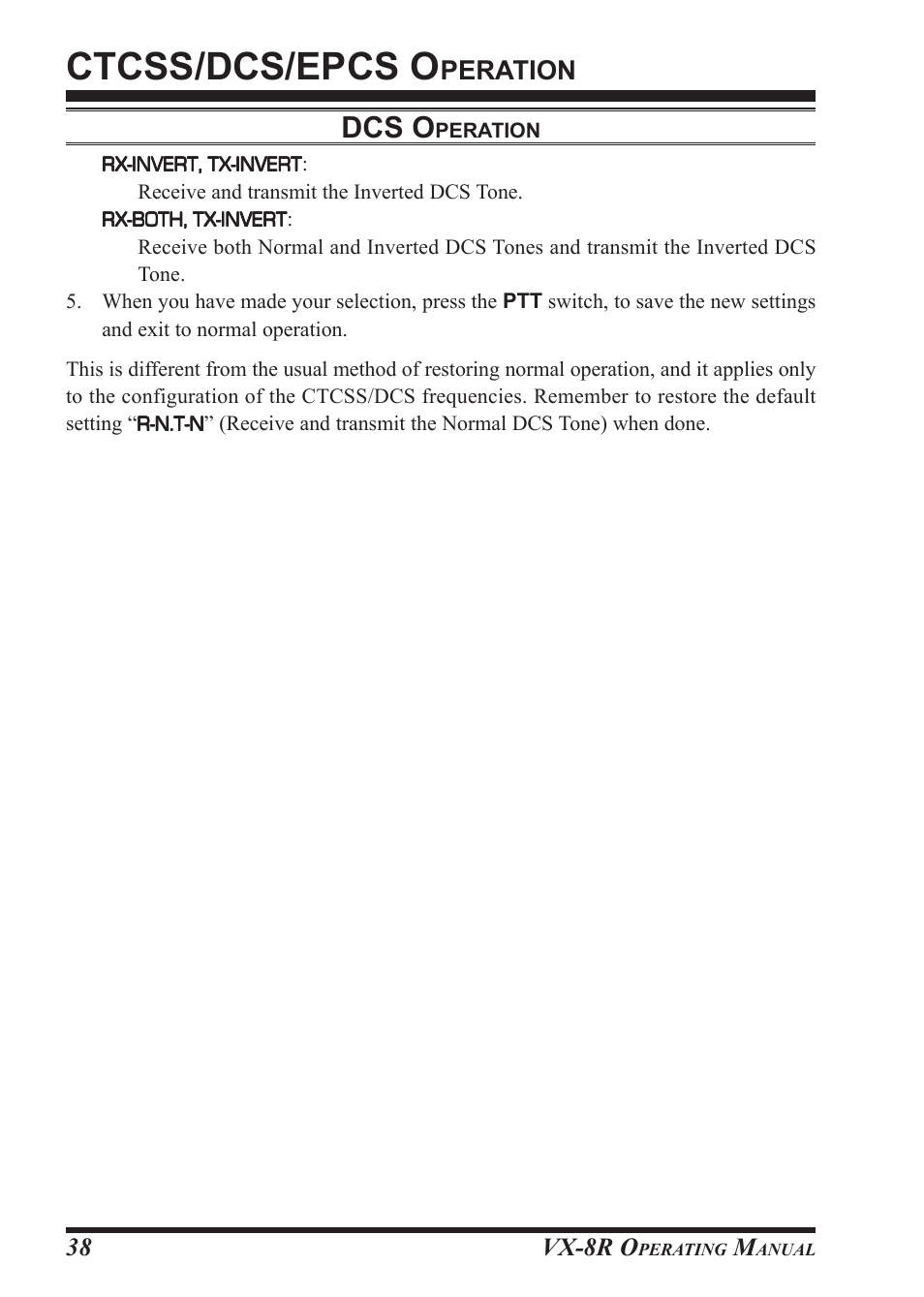 Ctcss/dcs/epcs o, Dcs o, Peration | Vx-8r o | Vertex Standard VX-8R User Manual | Page 40 / 172