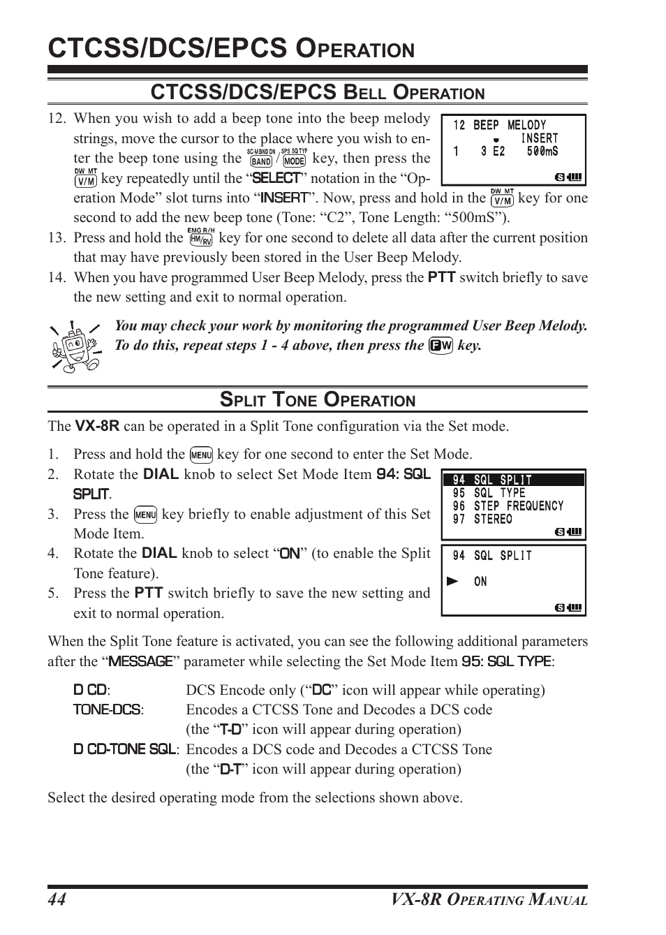 Ctcss/dcs/epcs o, Ctcss/dcs/epcs b, Peration | Vx-8r o | Vertex Standard VX-8R User Manual | Page 46 / 172