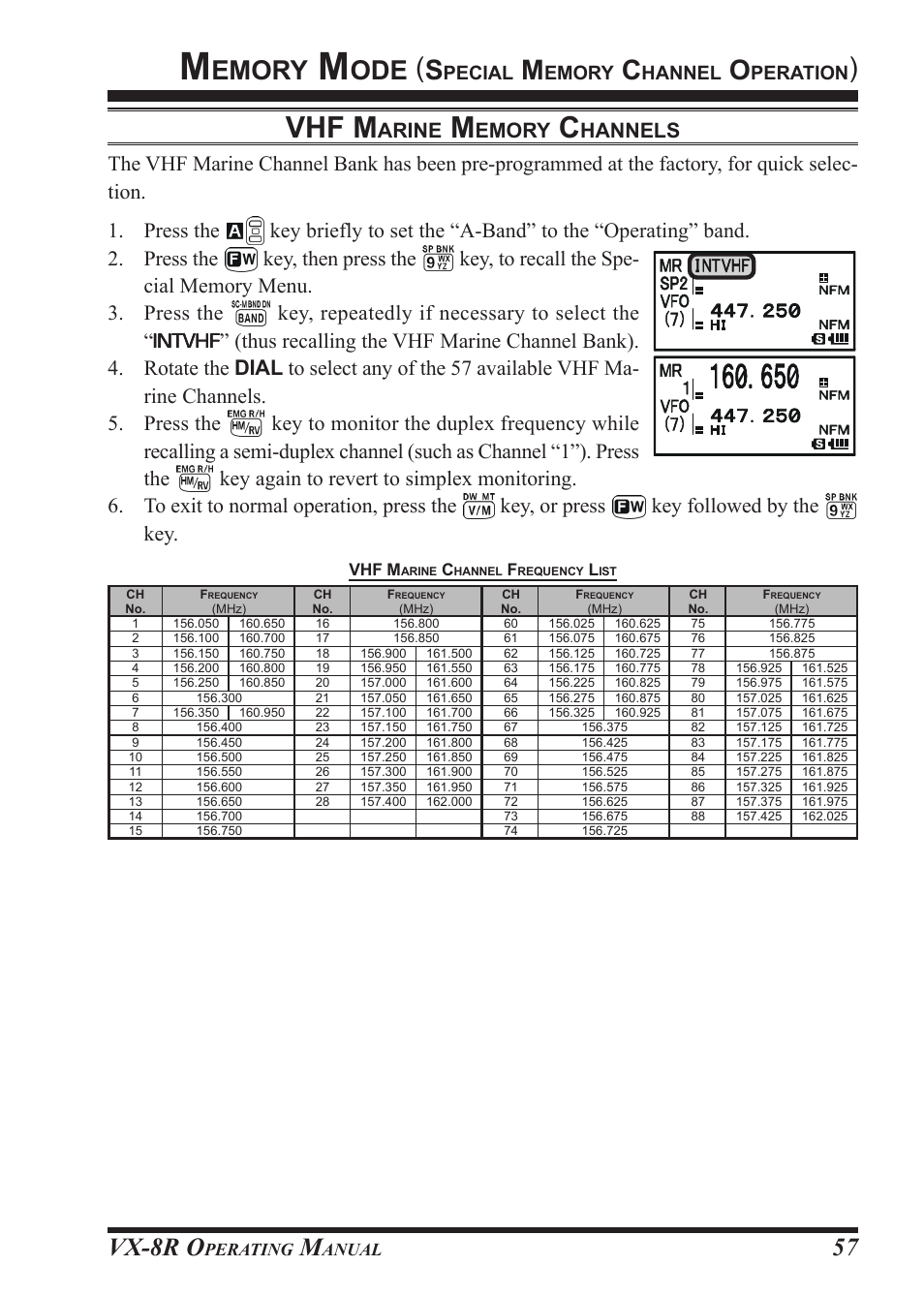 Vhf m, Vx-8r o, Arine | Emory | Vertex Standard VX-8R User Manual | Page 59 / 172