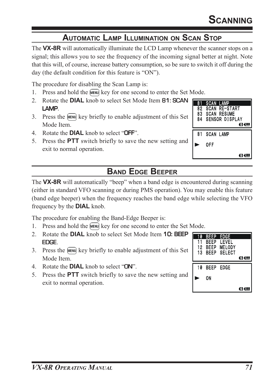 Canning, Vx-8r o | Vertex Standard VX-8R User Manual | Page 73 / 172