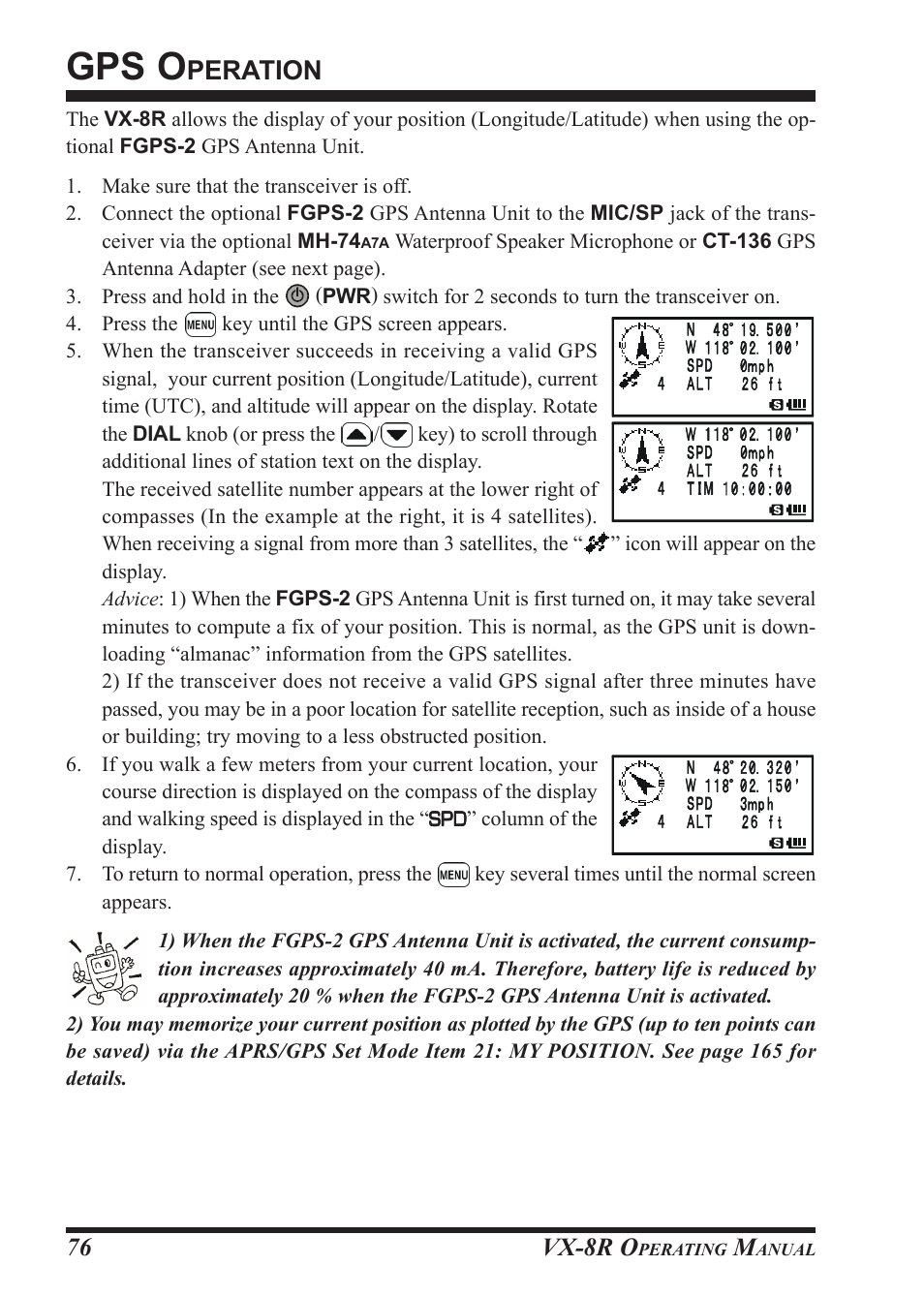 Gps o, Peration, Vx-8r o | Vertex Standard VX-8R User Manual | Page 78 / 172
