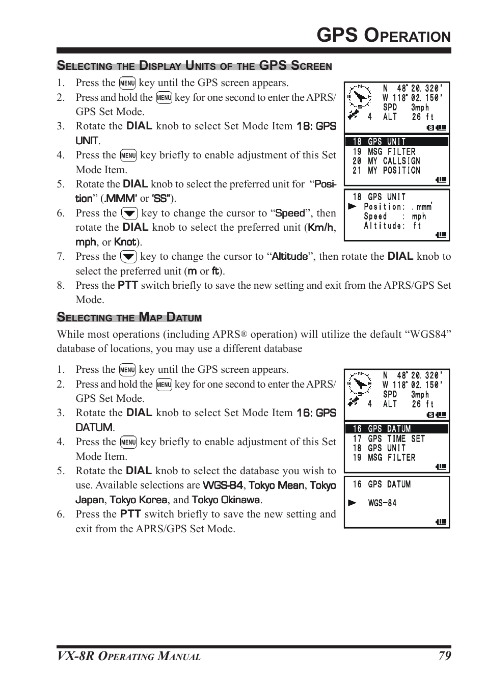 Gps o, Peration, Vx-8r o | 79 s, Gps s | Vertex Standard VX-8R User Manual | Page 81 / 172