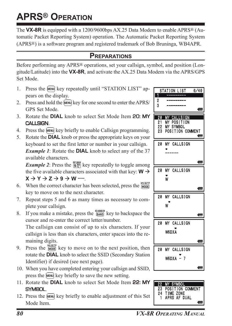 Aprs, Peration, Vx-8r o | Vertex Standard VX-8R User Manual | Page 82 / 172