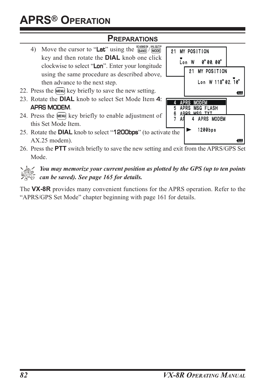 Aprs, Peration, Vx-8r o | Vertex Standard VX-8R User Manual | Page 84 / 172