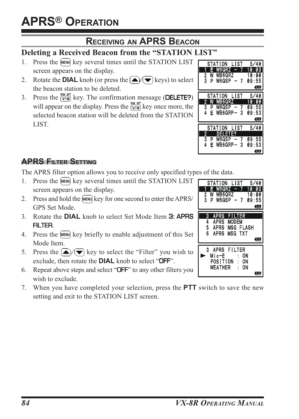 Aprs, Aprs b, Peration | Vx-8r o, Aprs f | Vertex Standard VX-8R User Manual | Page 86 / 172