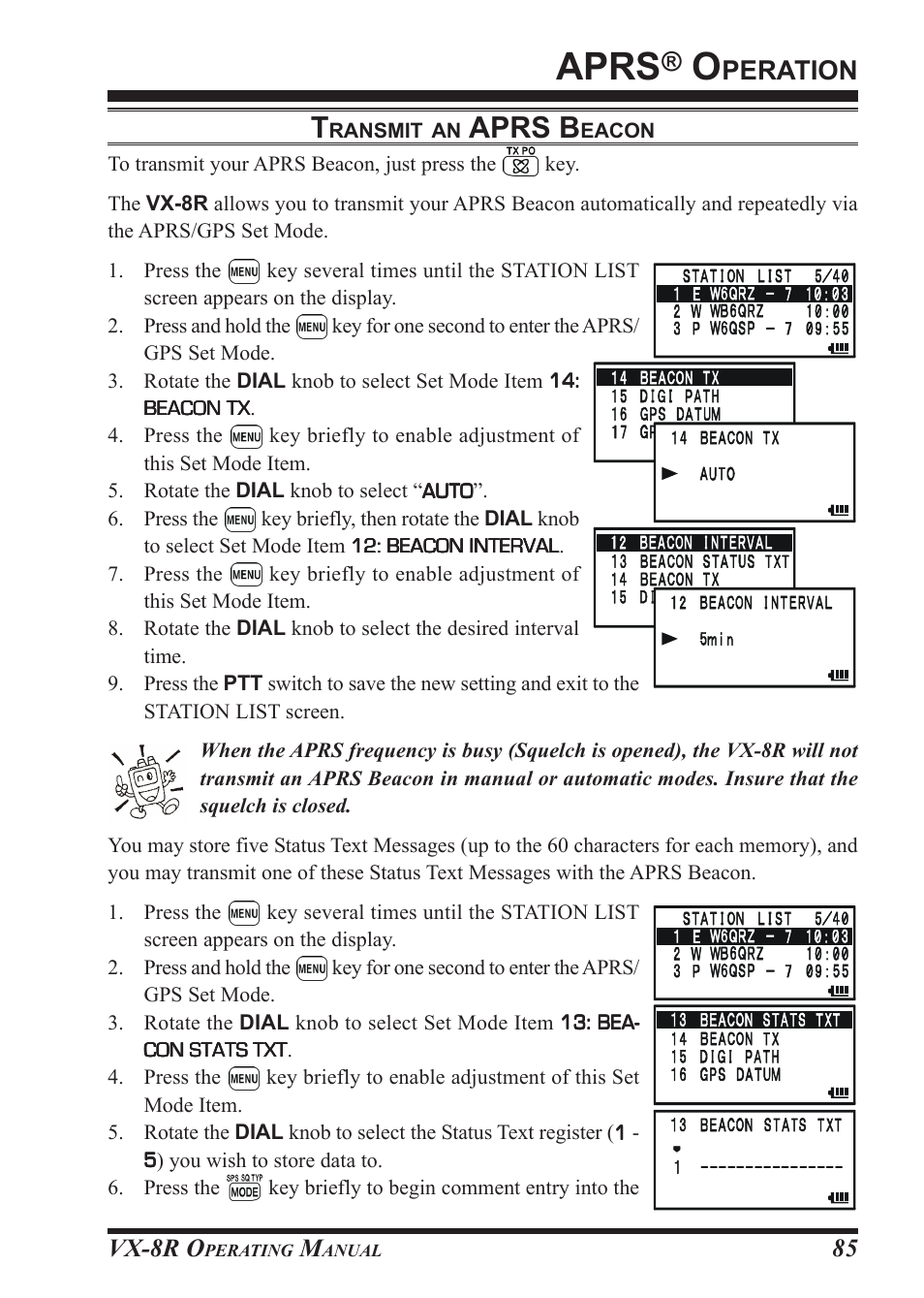 Aprs, Aprs b, Peration | Vx-8r o | Vertex Standard VX-8R User Manual | Page 87 / 172