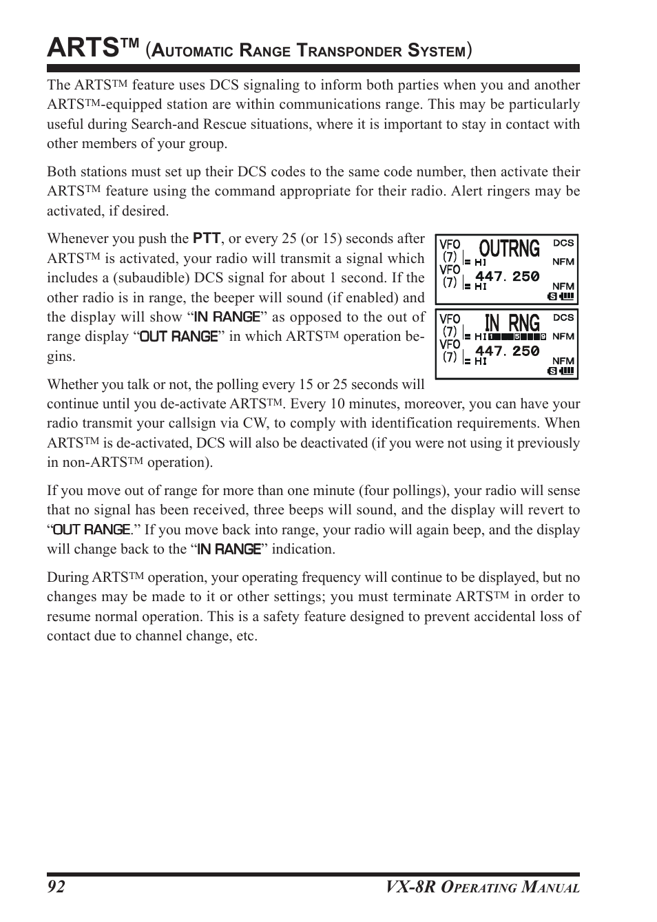 Arts, Vx-8r o | Vertex Standard VX-8R User Manual | Page 94 / 172