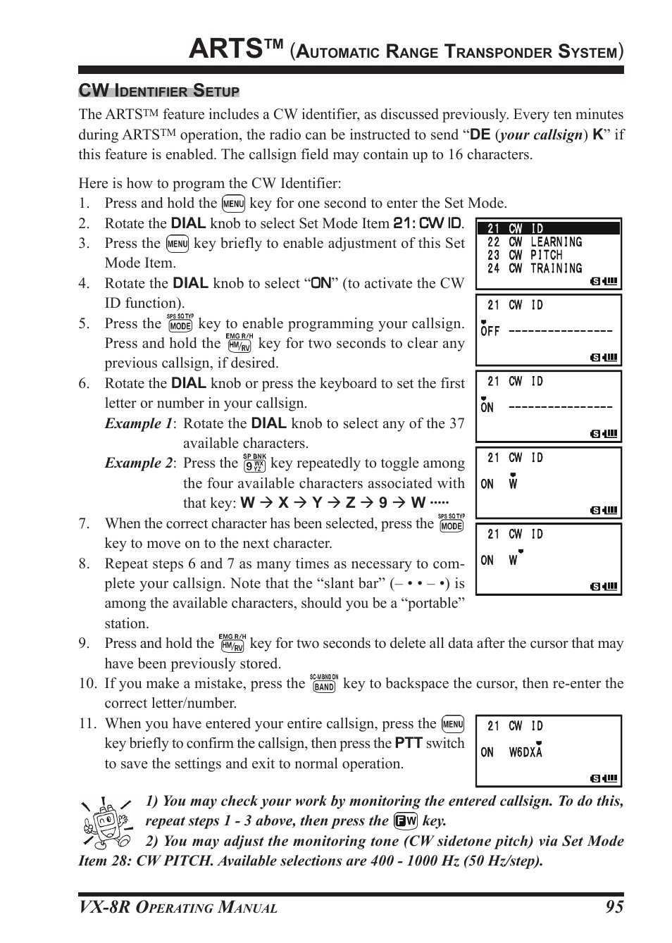 Arts, Vx-8r o, 95 cw i | Vertex Standard VX-8R User Manual | Page 97 / 172