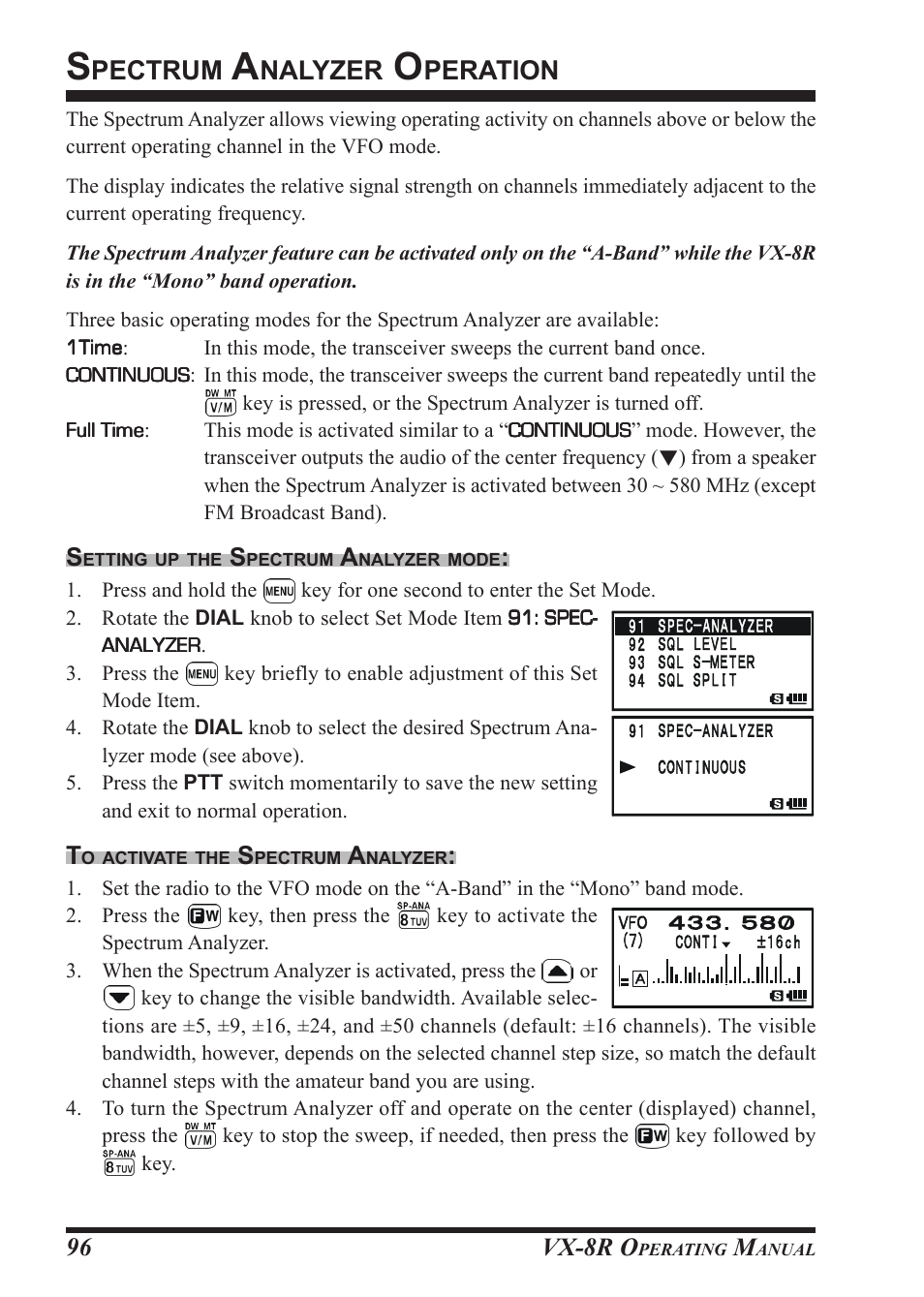 Pectrum, Nalyzer, Peration | Vx-8r o | Vertex Standard VX-8R User Manual | Page 98 / 172